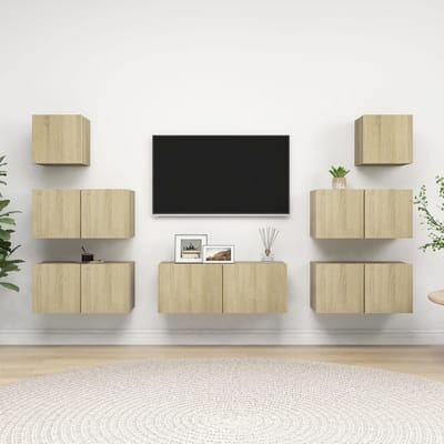vidaXL - 7-delige - Tv-meubelset - bewerkt - hout - sonoma - eikenkleurig