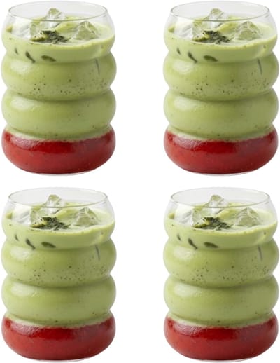 Betrahan Drinkglazen - Set van 4 - 350ML - Bubbelglazen - Glazen - Matchaglazen - Frisdrankglazen - Waterglazen - Inclusief GRATIS Glazen Rietjes