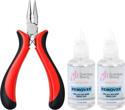 Guardian Beauty Pruikentape Remover Set - For Lace Wig Bond and Toupee Tape - Transparant - 2 stuks - 30ml - Met Microringen Gebogen Tang - Haar Extensions