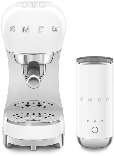 SMEG ECF12WHEU Espressomachine Set met Melkopschuimer - 15 Bar - Thermoblock - Geschikt voor Gemalen Koffie & E.S.E. Pads - '50s Style - Wit