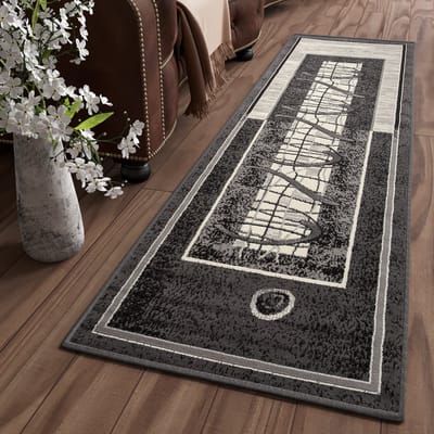 Tapiso Dream Tapijt Loper Woonkamer Slaapkamer Donkegrijs Creme Modern Kader Interieur Duurzaam Design Woonsfeer Hoogwaardig Maat -  70 x 250 cm