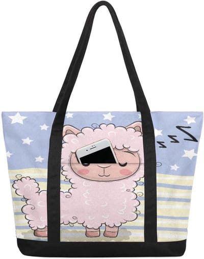 Alpaca Cartoon Handtas - Schouder Tote Canvas - Dagelijks Gebruik - Grote Capaciteit - 22L - Roze