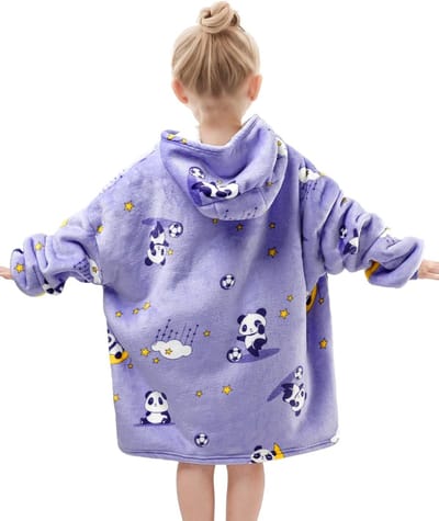 Oversized deken met capuchon voor kinderen, pluche sherpa-hoodie, nieuwigheid sweatshirt voor meisjes, super warm flanel draagbare casual tv-deken met zak en mouwen voor jongens en meisjes