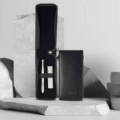 Nippes Solingen Manicure set 2-delig RVS - Leer – Reisetui - - Flight Safe - Handgemaakt - 25 Jaar Garantie