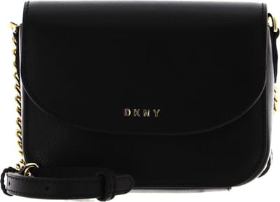 DKNY Leren Schoudertas Avondtas Felicia Flap Crossbody Bag Blk / Gold Zwart