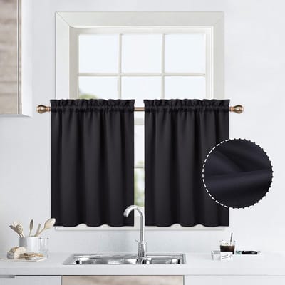 Famanu - Badkamergordijnen 76 cm, 2 panelen met roedezak, verduisterend – Wit