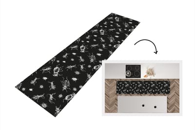 Keukenloper - Loper keuken - Patronen - Insecten - Zwart Wit - 200x50 cm - Keukenloper vinyl