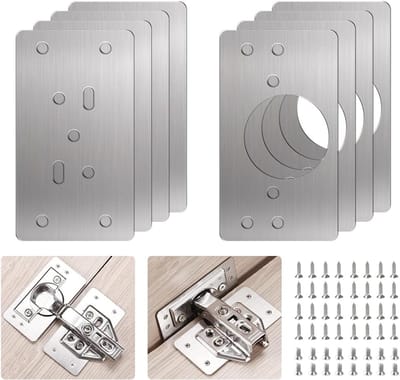 Famanu - Roestvrijstalen scharnierreparatieplaat, 8 stuks, keukenscharnier, reparatieplaten met 48 stuks schroeven, keukenscharnier, reparatieset, deur, kast, woonmeubel, lade, kisten, raam