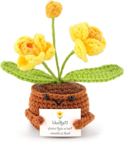 Handgemaakte Haakbloem met Geïntegreerde Boodschap - Geboortebloem voor Vrouwen - Emotionele Ondersteuning, Kantoordecoratie en Origineel Cadeau voor Collega's