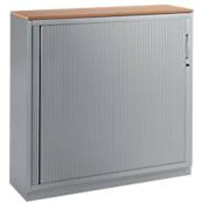 Schäfer Shop  Genius Roldeurkast TETRIS SOLID, 3 ordnerhoogten, B 1200 x D 413 x H 1170 mm, met legborden en afdekplaat, beuken/blank aluminium