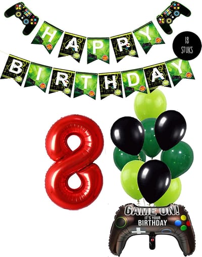 Cijfer Ballon 8 Game Videospel Verjaardag Thema - De Versiering voor de Gamers Birthday Party van Snoes