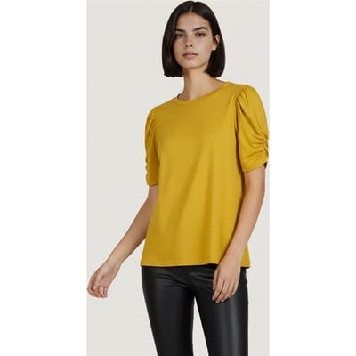 EsQualo T-shirt Modal Puff S/slve Ochre Maat: S | Tops Outlet | Dames | Bruin