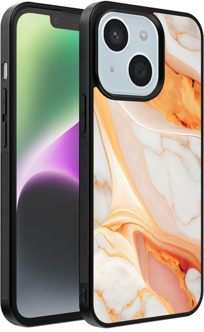 Smartphonica Telefoonhoesje voor iPhone 14 met marmer opdruk - TPU backcover case marble design - Oranje geschikt voor iPhone 14