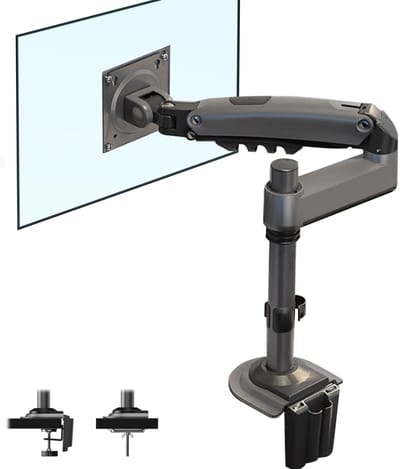 Famanu – Monitorarm met gasveer, verstelbare monitorhouder voor bureau met soepele beweging