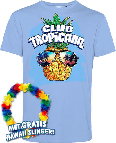 T-shirt Pineapple Head | Toppers in Concert 2024 | Club Tropicana | Hawaii Shirt | Ibiza Kleding | Lichtblauw | maat XS