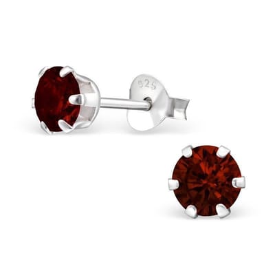 Aramat Jewels | Oorbellen | 925 Zilveren Zirkonia Oorbellen Rond 4-8mm - Sprankelende Oorstekers | 5mm / Donkerrood | | | Zilver | Kinderen, Volwassenen | Verkleurd niet