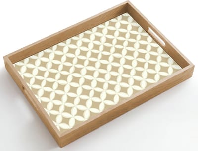 Dienblad hout 50x35 cm - Schootdienblad - Symmetrisch - Motief - Beige - Borrelplank rechthoek - Plateau dienbladen