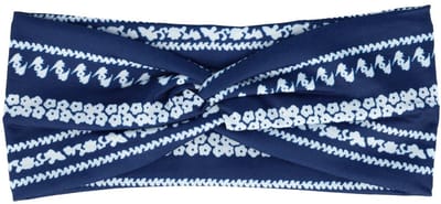 Haarsoires Haarband Twist 9cm – Bloemenprint Ibiza Streep – Jersey Stof – Blauw Wit - Zachte Knoop Hoofdband - Haaraccessoire voor Dames & Meisjes