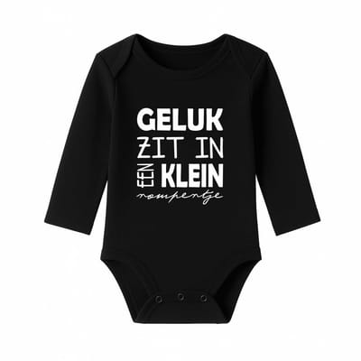 Romper met Tekst Baby – Geluk zit in een klein rompertje – Zwart – Lange mouw – Maat 62/68