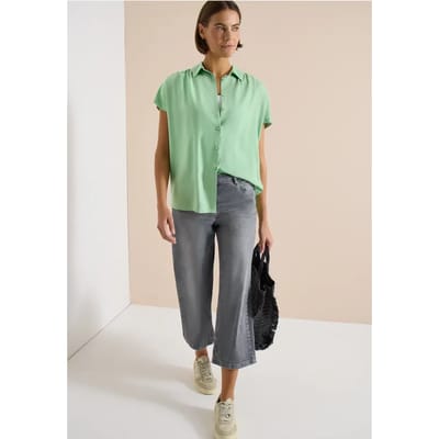 Basic blouse met overhemdkraag in effen kleur
