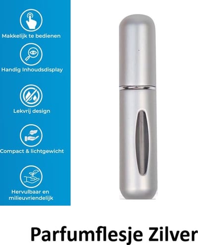 Mini Parfum Flesje - Navulbaar - 5 ml - Reisflesje - Parfumverstuiver - Altijd fris! - Zilver - Underdog Tech
