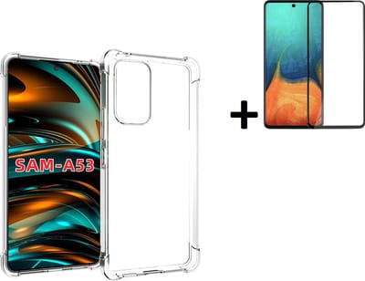 MoDo hoesje Geschikt voor Samsung Galaxy A53 5G - Siliconen Back Cover - Transparant Shockproof met Full screenprotector