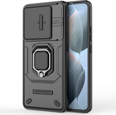 Coverup Hoesje - Geschikt voor Xiaomi Poco X6 Pro 5G Hoesje - Coverup Ring Kickstand Back Cover met Camera Shield - Zwart