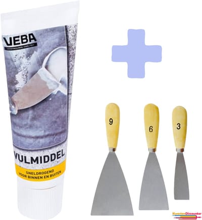 Muurvulmiddel - Vulmiddel 1x 400 gram - Muurvuller + KD Plamuurmes Set 3-Delig (3cm, 6cm, 9 cm)
