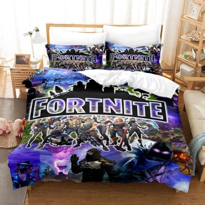 Ensemble de literie Fortnite Housse de couette Imprimé 3D Couvre-lit de chambre Literie 2/3 pièces Anime Dessin animé Décoration de chambre Cadeau de Noël pour enfants EU King(240*220cm)3pcs