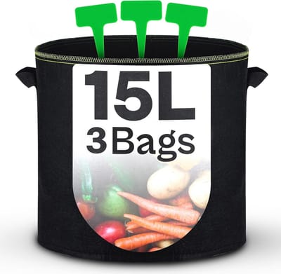Grote Plantentas met Handvat 15L - 3 Groentassen met Labeling voor Kruideniers, Bloemen en Aardbeien