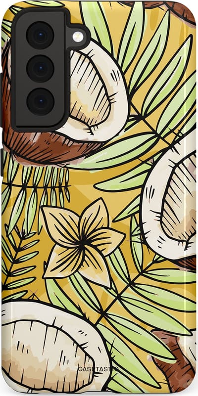 Casetastic Hoesje Geschikt voor Samsung S21 FE - Stijlvolle Beschermende Duo-layer Case - Zonnige Kokos Stijl
