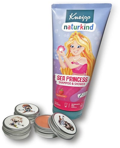 Kneipp naturkind Sea Princess shampoo&shower en Mini Mo Veganistische lippenbalsem met vanille smaak en SPF10 set van 3