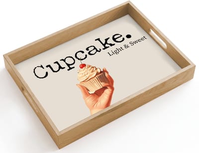Dienblad hout 40x30 cm - Schootdienblad - Cupcake - Zoet - Kers - Borrelplank rechthoek - Plateau dienbladen