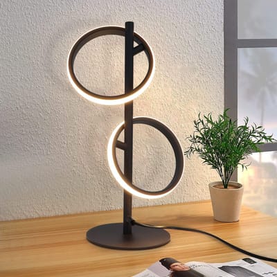 NETTLIFE Tafellamp LED - zwart - 2 ringen - 3000K Warm wit Licht - 13W Moderne nachtlamp - Draaibaar Afneembaar - voor slaapkamer | woonkamer | kinderkamer | kantoor