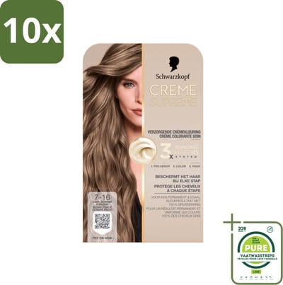 10 x Schwarzkopf - Haarkleuring - Creme Supreme 7-16 - Cool Donker Asblond - 245g - Grootverpakking - Asblond Haar - Permanente Haarkleur - Grijsdekking - Koele Blondtint - Haarkleur Verzorging