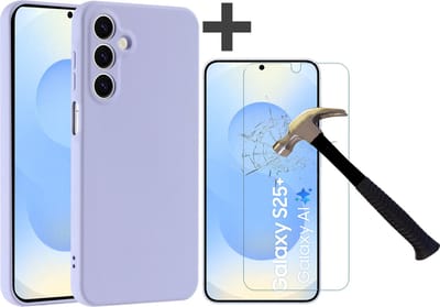Hoesje geschikt voor Samsung Galaxy S25 Plus hoesje zacht siliconen met gehard glas Screenprotector- Arara backcover - Lila