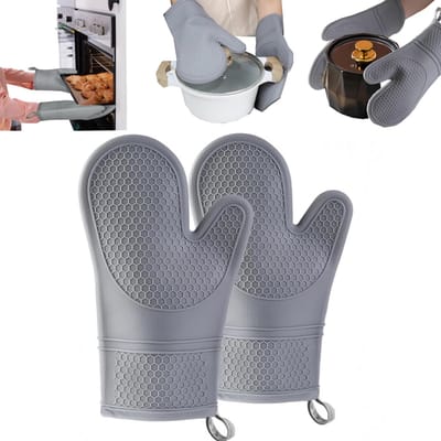 2 individueel handschoenen, ovenisolatie handschoenen, siliconen antislip kookhandschoenen, dikke bakhandschoenen, geschikt voor koken, grillen, bakken (27,5*19cm, grijs)