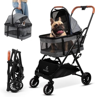 Huisdier Wandelwagen - Reisbuggy - Comfortabel Vervoer - Afneembare Drager - Tot 136 kg - Metallic Grijs