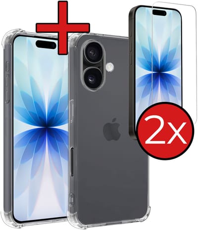 Hoesje - Met Screenprotector - 2 Stuks - Geschikt voor Apple iPhone 17 - Sterk & Shockproof - Back Cover - Siliconen Case - Telefoon Hoes - Shock Proof - Telefoonhoes - Transparant