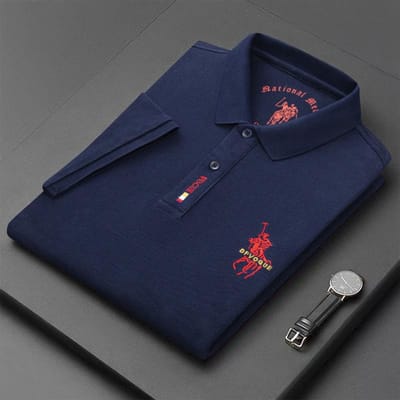 Heren Losse Poloshirt Zomer Nieuwe Jeugd Casual Korte Mouw Effen Kleur Veelzijdig Top Heren T-shirt L blue