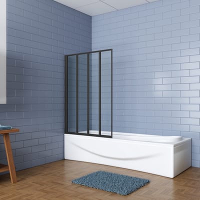 Aica industriële stijl badwand 90x140cm,4-delig,opvouwbaar ontwerp-4 mm gehard glas-matzwart frame