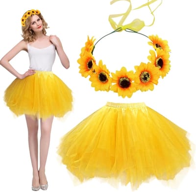 Twee Delige Set voor Vrouwen met Tutu Rok, Gelaagde Tulle Ballet Rok en Zonnebloem Haarband voor Dans en Feestjes