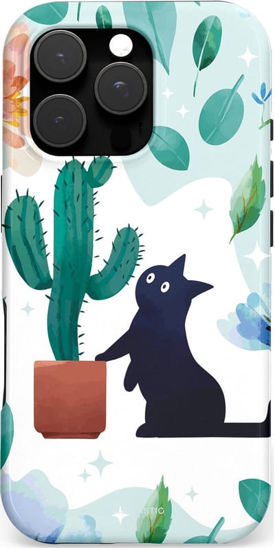 Casetastic hoesje geschikt voor Apple iPhone 16 Pro - MagSafe - Dubbellaagse bescherming - Cactuskat - Fashion Case - Lichtgrijs Turquoise Wit Mintgroen