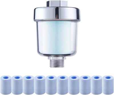 Showerfilter met 10 verwisselbare filterelementen voor kalkhoudend water, vermindert droge jeukende huid en verbetert waterkwaliteit