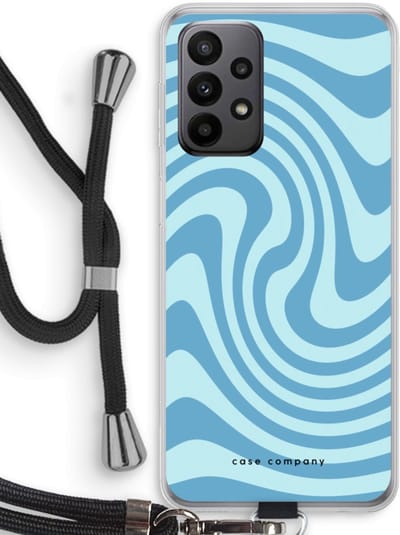 Case Company® - Hoesje met koord geschikt voor Samsung Galaxy A23 hoesje met Koord - Swirl Blauw - Telefoonhoesje met Zwart Koord - Bescherming aan alle Kanten en Over de Schermrand