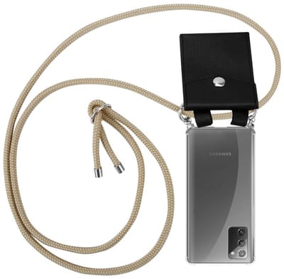 Cadorabo Hoesje geschikt voor Samsung Galaxy NOTE 20 in GLANZEND BRUIN - Silicone Mobiele telefoon ketting beschermhoes met zilveren ringen, koordriem en afneembaar etui