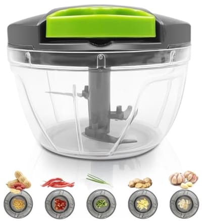 Handmatige keukenhakmolen 520 ml met trekkoord - 3 roestvrijstalen messen - Veilig en eenvoudig te gebruiken