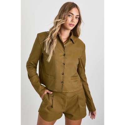 boohoo Dames Longline Schouderpad Shirt & Shorts Co-ord | Olive | Maat: 6