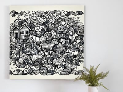 Doodle vee schilderij | VeeDoodle: Abstracte meesterwerken door de kunst van krabbelen | Kunst - 60x60 centimeter op Canvas | Foto op Canvas