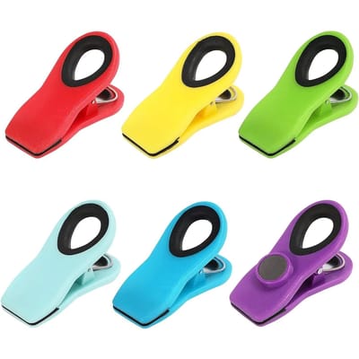 6 stuks Zakclips met Magneet- Voedselclips, Chipclips, Zakclips voor Voedselopslag met Luchtdichte Seal Grip, Snackzakken en Voedselzak mix color